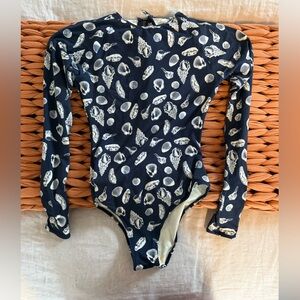 Navy Seashell long sleeve One Piece swimsuit